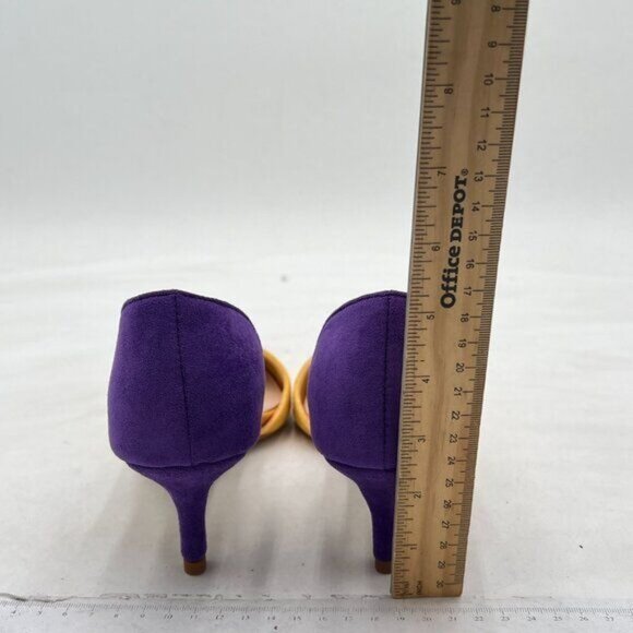FOWT Yellow And Purple Pointed Toe Kitten Heel Pumps Slip On Two Toned D'Orsay - Picture 4 of 7